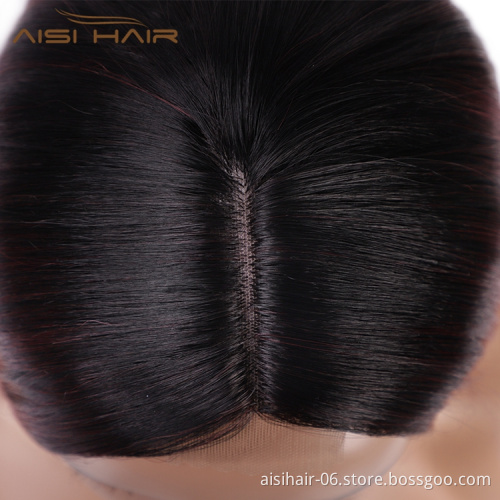 Aisi Hair Long Silky Straight Ombre Wine Synthetic Fiber Wigs For Black Women Long Middle Part Machine Made Synthetic Wigs